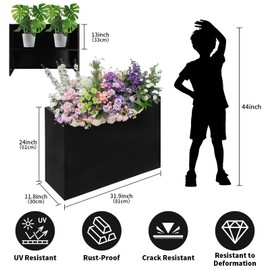 Yaghpy Rectangle Planter-32 L x 12" W x 24" H Tall Black Metal Large Planter Boxes Outdoor Pots,Flowers Pot Garden Porch Patio Privacy