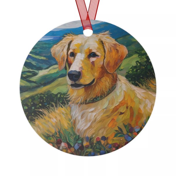 Generic Joyful Golden Retriever Puppy Christmas Tree Metal Ornaments