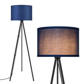 BoostArea Floor Lamp for Living Room, Tripod Floor Lamp, Blue Linen Lamp Shade, Blub Not Included, Mid Century Standing Lamp for Living Room, Bedroom, Study Room and Office