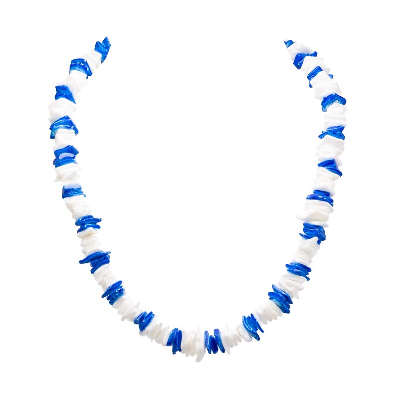 BlueRica Dark Blue & White Puka Shell Chips Necklace &