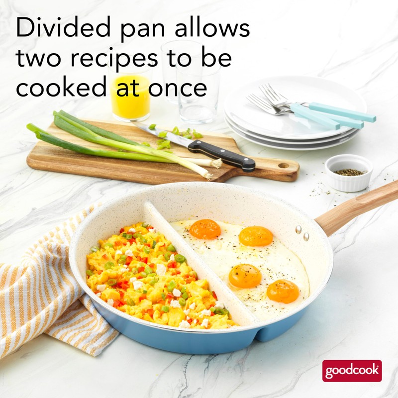 GoodCook Healthy Ceramic Titanium-Infused 12" Divided Skillet, Light Blue –