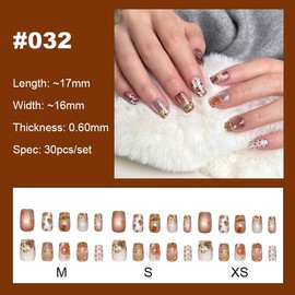 【NEW ARRIVALS!】 Press on Nails French Tip Bling Coffin Short Almond Fake Nails with Designs Glue on Nails Long Glossy Gradient Medium False Nails Reusable Full Cover Thick Nail Acrylic Stick on Nails for Women Girls 24 Pcs:_032