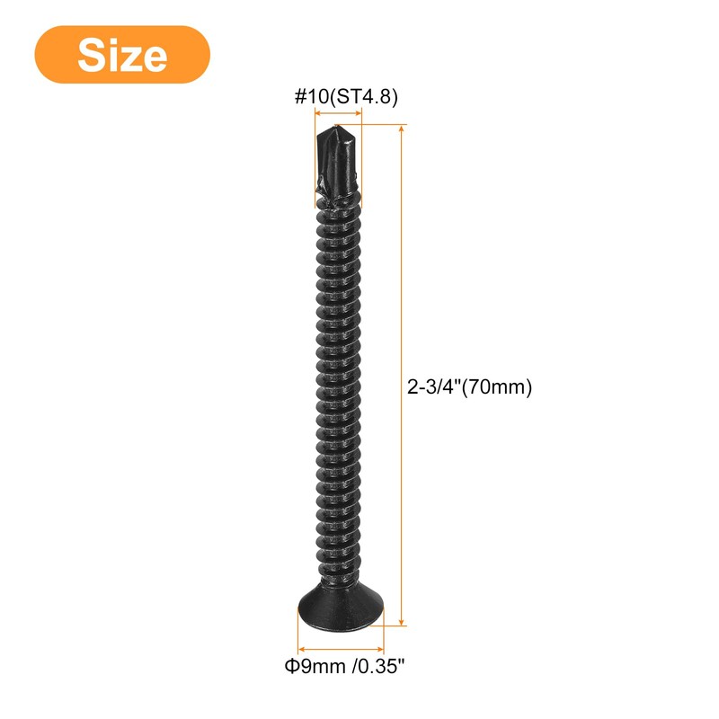 sourcing map ST4.8x70mm Sheet Metal Screws, 50pcs Black Oxide Zinc
