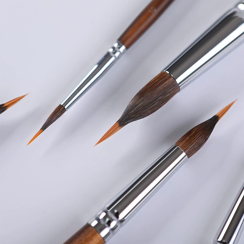 Watercolor Brushes Professional, Fuumuui 6Pcs Extended Needle Point Brushes Synthetic