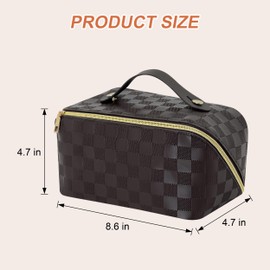 DTXIAQIAO Large capacity travel Makeup bag, waterproof Vegan Leather Cosmetic Organizer Bag with Divider and Handle, portable and open flat design for Women