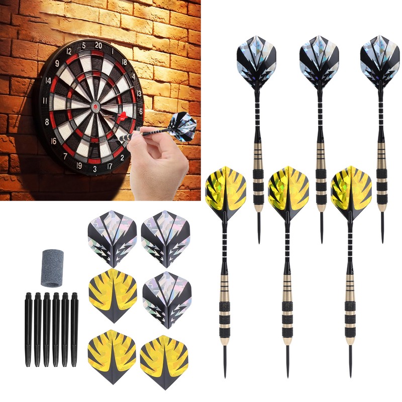 Darts Kit 12 Dart Tail Flights Shafts Black Nickel Copper