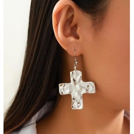 Chunky Gold Bold Cross Earrings For Women Drop Dangle Gold Big Earrings Large Statement Hook Fashion Jewelry, Medium, Metal, No Gemstone