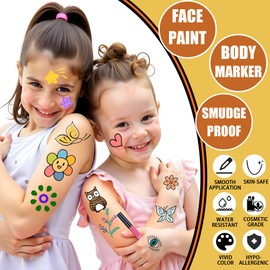 Jim&Gloria Water Resistant Face Paint Tattoo Pen, Temporary Tattoo Markers for Skin, Body Painting Kit, Teen Girl Gifts Trendy Stuff, 4th of July Makeup Toys Crafts Pride Gifts for Kids Teenage Adults