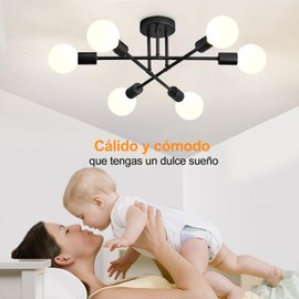 Lámpara de Techo Moderna,Sputnik Candeliers 6 lLuces,Lámpara de Araña Satelital para Dormitorio,Lampara Colgante de Techo Sala de Estar,Comedor,Cocina,Oficina (Negro)