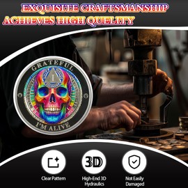 Rainbow Skull 1 Year Sobriety Coin Grateful I'm Alive One Year Sober Chip - AA Chips and Medallion - AA Coin with Serenity Prayer Sobriety Gifts for Men Women