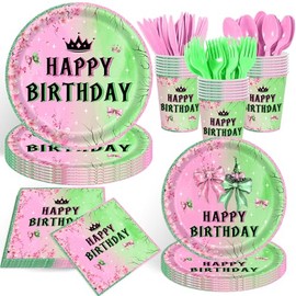 DOOGA 140pcs Pink and Green Witch Party Decorations Tableware, Witch Table Centerpieces Party Supplies, Tableware Set Paper Cups for Girls Party Decorations Severs 20 Guests (Pink Green )
