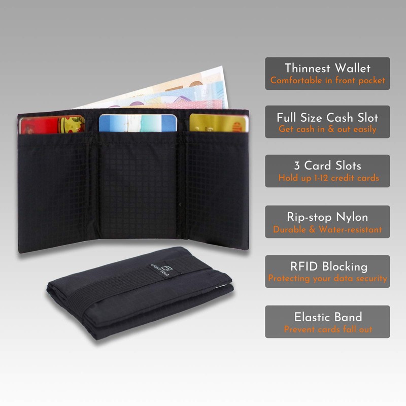 Ultra Slim Men's Nylon Trifold Wallet RFID Blocking - Hold