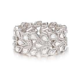 Flyonce Rhinestone Stretch Bracelet for Women, Sparkly Bridal Crystal Vintage Floral Leaf Adjustable Elastic Bracelets for Wedding Brides Bridesmaids Clear Silver-Tone