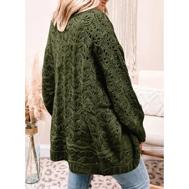 Eytino Plus Size Cardigan for Women 2025 Fall Winter Long Sleeve Crochet Oversized Open Front Knit Sweater,4X Guacamole