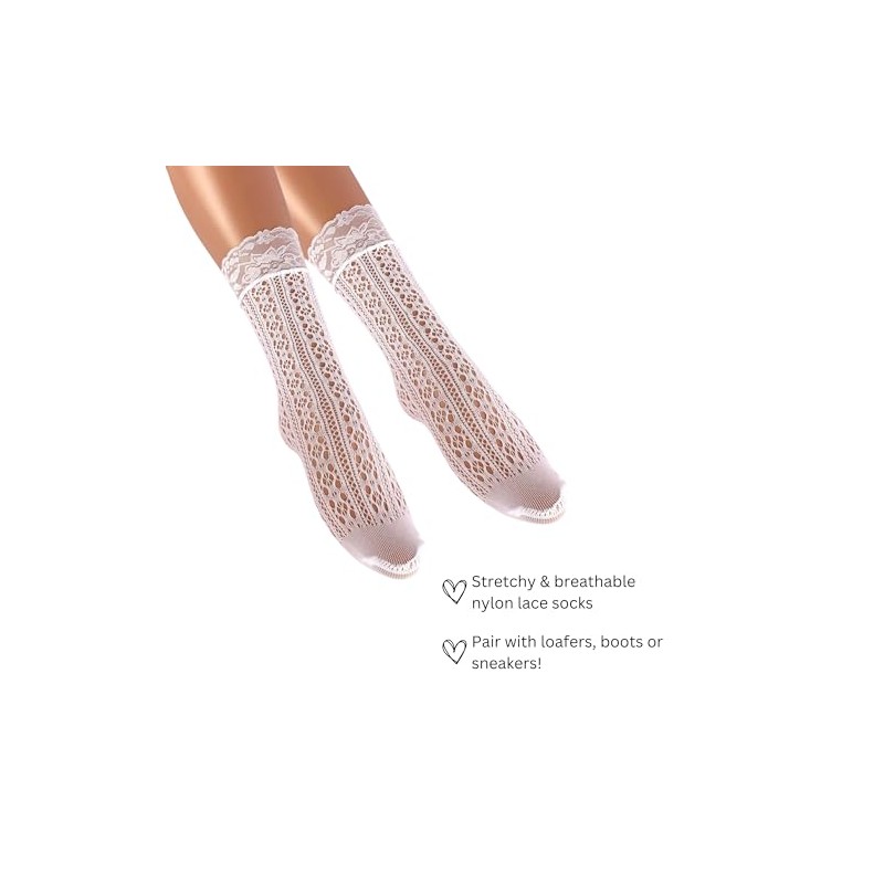 Generic Lace Socks for Women | White Crew Mid-Calf Socks
