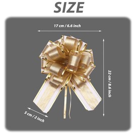 6pcs 7inch Large Pull Bows Wrapping Pull Bow Ribbon Gold, Golden Ribbon Pull Bows Gift Wrap Bows for Gift Wrapping Baskets Wedding,Valentine's,Birthday Gift,Christmas,Flower Decorations Pull Bows