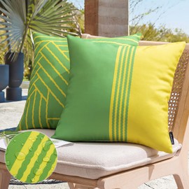 Phantoscope Pack of 2 Outdoor Indoor Throw Decorative Pillow Cover Contrast Color Design Decorative Waterproof Patio Pillows Cushion Case for Couch Tent Park,Yellow and Green,18 x 18 in