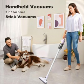 TROURAY 6-in-1 Rechargeable Household Stick Vacuum Cleaner, Convertible to Handheld, for All Kinds of Cleaning in Your Home on Hard Floors, Upholstery, Sofas, Cars (Pink)