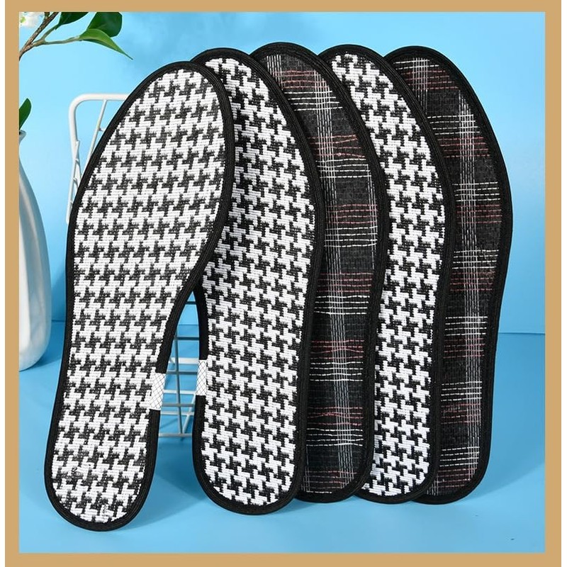 インソール 格子模様 消臭 綿 インソール 草香 【2足4枚】 足裏ふわふわ 素足で着こなせる 軽薄で通気性よい