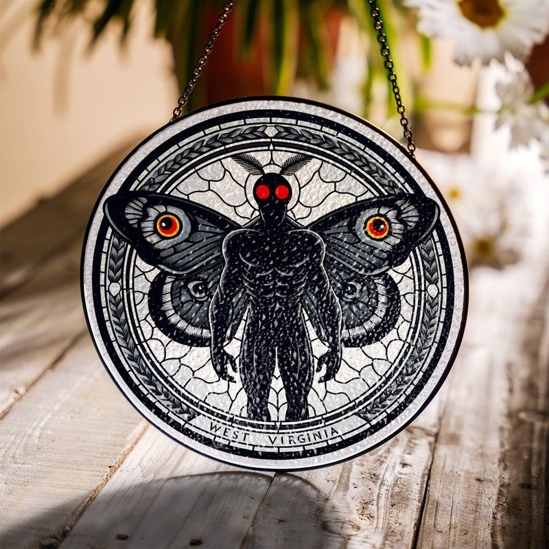 Mothman Stained Glass Window Hanging, Cryptid Wall Art Room Decor