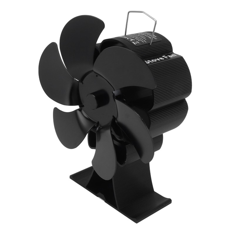 Black 6 Blade Heat Powered Stove Fan Thermodynamically Driven Fireplace