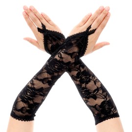 Fingerless Lace Gloves For Women Elbow Length Elegant Floral Black Long Lace Gloves For Opera 20s Wedding Tea Party Cosplay (Black)
