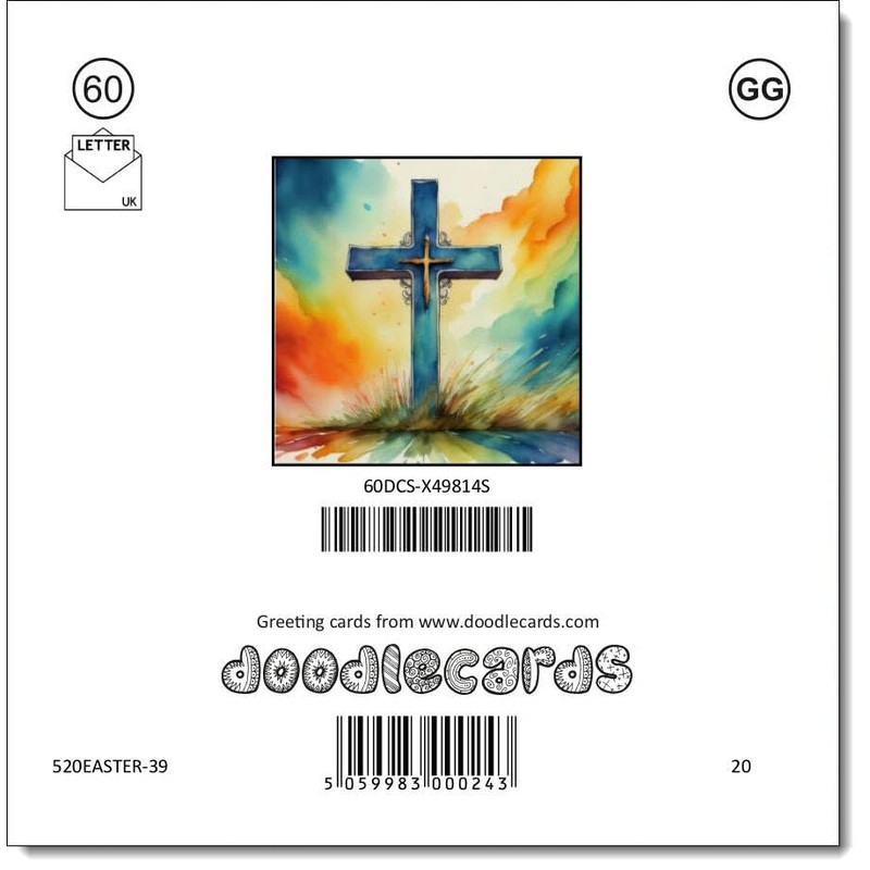 doodlecards Easter Card Cross Watercolour Square Size with Plain Envelope