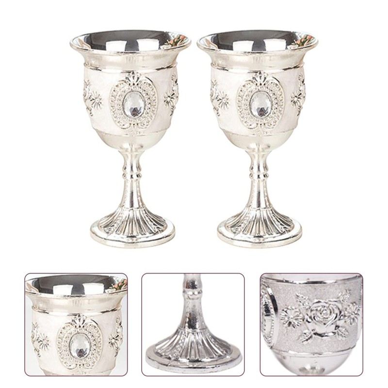 Gatuida 2pcs Goblets with Flower Pattern Elegant Alloy Cups for