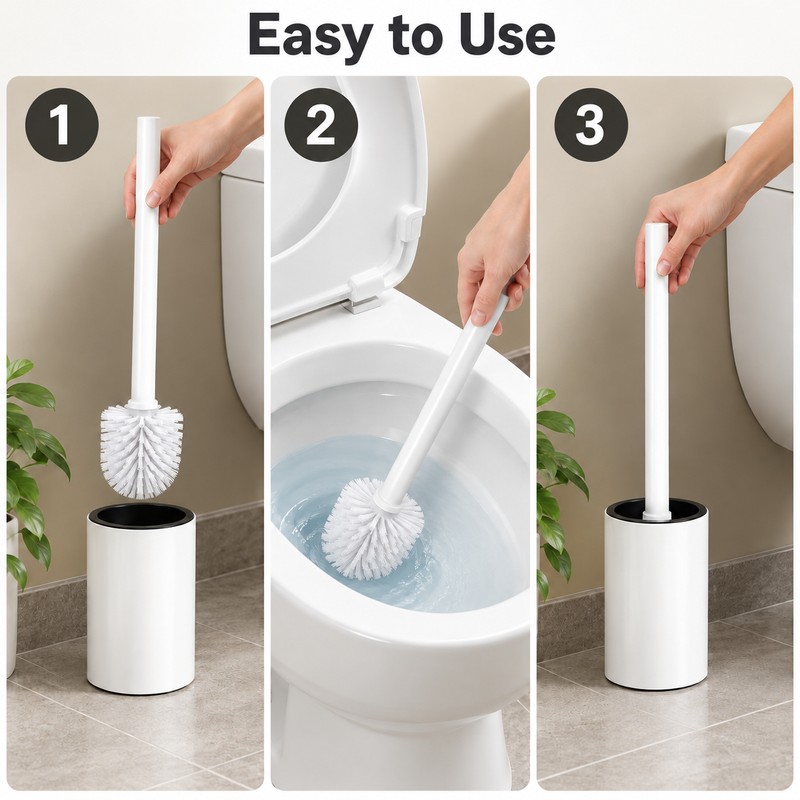 Wall Mounted Toilet Brush and Holder, No-Drill Adhesive Bathroom Cleaning