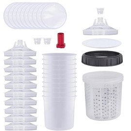 WOOLUCK® Paint Sprayer Mixing Cup, Lid and Liner System with 10 Cup Inserts, 10 Lids, 10 Filters, 1 Hard Cup with Holder, 2 Plugs, 1 Adapter M16 x 1.5 (600 ml)