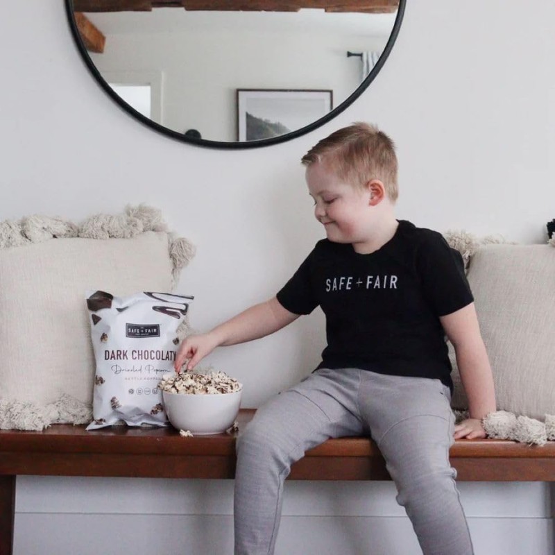 Safe + Fair Kettle Popped Gourmet Popcorn, Vegan Dark Chocolaty