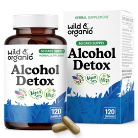 Wild & Organic Alcohol Detox Capsules - Liver & Kidney Support Formula - Anti Alcohol Supplement with Milk Thistle, Dandelion Root & Chanca Piedra - Vegan, No Fillers, Non-GMO - 120 Count