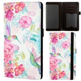 BECEERE Checkbook Cover for Personal Checkbook, Checkbook Wallet with RFID Blocking and Credit Card Slot (Flowers and Hummingbirds)