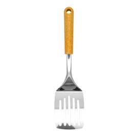Fackelmann BIO Slotted Turner, Stainless Steel Function Head With Wood Fibre Handle, 35x8.5x7cm, Silver & Light brown/Orange