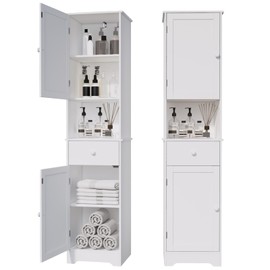 Viaozutis Tall Bathroom Cabinet, Storage Cabinet with 2 Doors & 2Drawer, with Ajustable Shelve, for Bathrooms, Kitchens,Entrances,Bedrooms（White）
