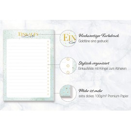 Trendstuff by Häfft A6 Shopping List Pad [Golden Dots] with 50 Tear-Off Sheets | Shopping List Notepad | Makes Shopping Fun! Climate Friendly & Sustainable