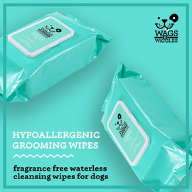 Wags & Wiggles Hypoallergenic Dog Wipes for Sensitive Skin, Fragrance Free Waterless Cleansing Towelettes for Paws Face Body & Rear, No SLS DEA Parabens, 100 Count