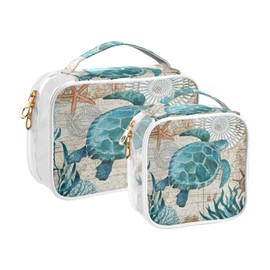 senya Clear Makeup Bags 2 Pack TSA Approved Toiletry Bag Sea Lives Turtle Coral Quart Size Travel Cosmetic Bag Fit Carry-on Toiletries Essential