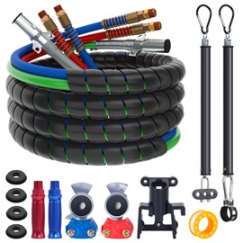 CheeMuii 15FT Semi Truck Air Line Kit with Gladhand Holder and Springs Kit Red & Blue Air Brake Hoses and 7 Way Trailer Cord 3-in-1 Air Lines Set for Semi Truck Trailer Tractor