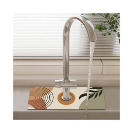 Patterned Sink Faucet Mat Kitchen Splash Guard Super Absorbent Drying Mat, Non-Slip Drain Pad for Kitchen Counter or Bathroom-15x5.5in