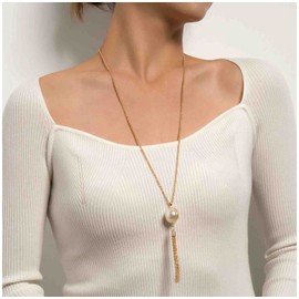 Cimenexe Bohemian Tassel Pearl Pendant Necklace Chain Vintage Pearl Tassel Necklace Chain Long Pearl Y Necklace Gold Pearl Drop Necklace Jewellery for Women and Girls