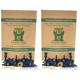 Castle Tees Original Blue 2 Pack 80 pcs x 38mm 1 ½ inch Blue Premium Bamboo Golf Tees Free Pitch Repair Tool, Ball Marker & Pencil. Twice the strength of regular bamboo very strong Great Golf Gift