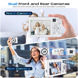 Bofypoo Digital Camera, 4K Autofocus Vlogging Camera with 32G Memory Card Front and Rear Dual Cameras,48MP Compact Digital Camera with 16X Digital Zoom for Beginners(White)