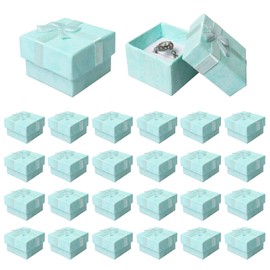 24 Pack Jewellery Ring Gift Boxes, 4 x 4 cm Ring Boxes Bulk with Lids and Bow-knot, Small Gift Boxes for Jewellery Rings Earrings, Light Blue