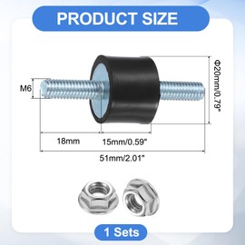 sourcing map M6 x 18mm Rubber Mounts, 15 x 20mm Cylindrical Anti Vibration Isolator Studs Shock Absorber Double Studs with Nuts for Car Bobbin Generator Air Compressors