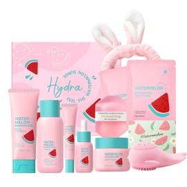 Set de Cuidado Facial BeauBase Sandía Niacinamida 8 Piezas, Rutina Completa con Limpiador, Tónico, Sérum, Contorno de Ojos y Crema, Mascarilla y Accesorios, para Mujer y Chica