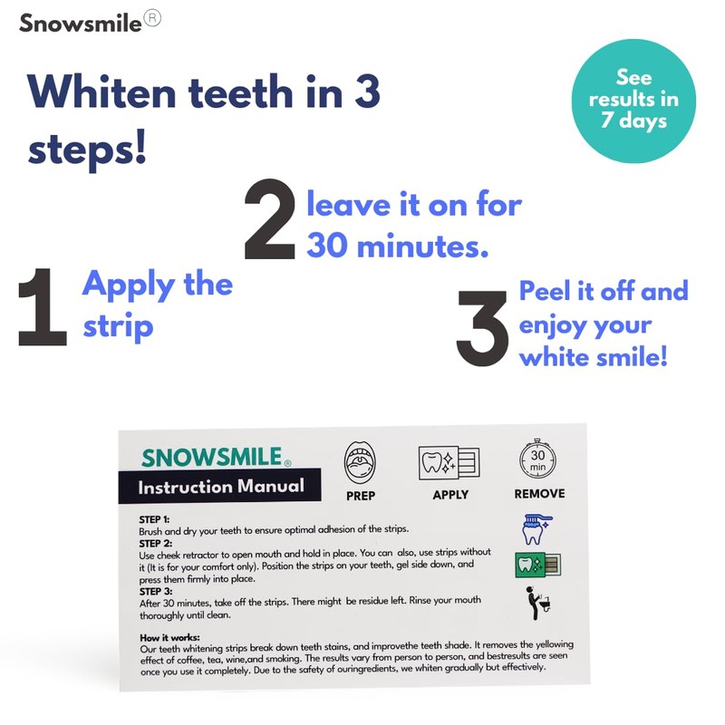 SnowSmile Teeth Whitening Strips, Peroxide Free, Enamel Safe, 14 Strips