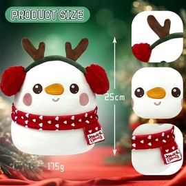 POPOYU Christmas Snowman Plush Pillow Toys,Snowman Pillow Wearing a Love Scarf with Red Earmuffs, Cute Plush Pillow Doll Soft Cotton Plush Doll,for Kids Girls Boys Birthday Gift Christmas Cuddly Toy