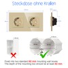 CNBINGO Glass Schuko Socket, Flush-Mounted, Double Wall Socket, Gold, with