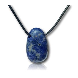 Orgonite Andy - Sodalite Crystal Gemstone Necklace - Hand Carved Drop Bead Pendant - 20" Leather Cord w/Sterling Silver Clasp - Healing Stone - Energy Jewlery